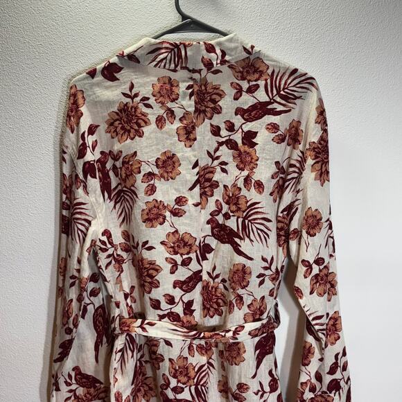 NWOT Rachel Zoe Sz L Linen Floral Print Button Down Blouse Tunic Belted Pockets - Picture 3 of 5